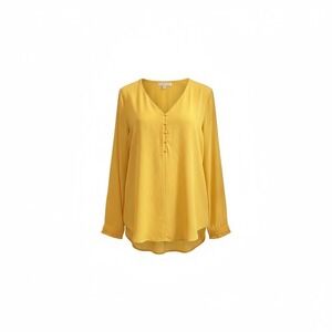 LOFT‎ Womens Mustard Yellow Long Sleeve V Neck Button Front Blouse Size M